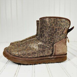 UGG Australia Bailey Leather Glitter Sheepskin Bow Short Winter Boots H681